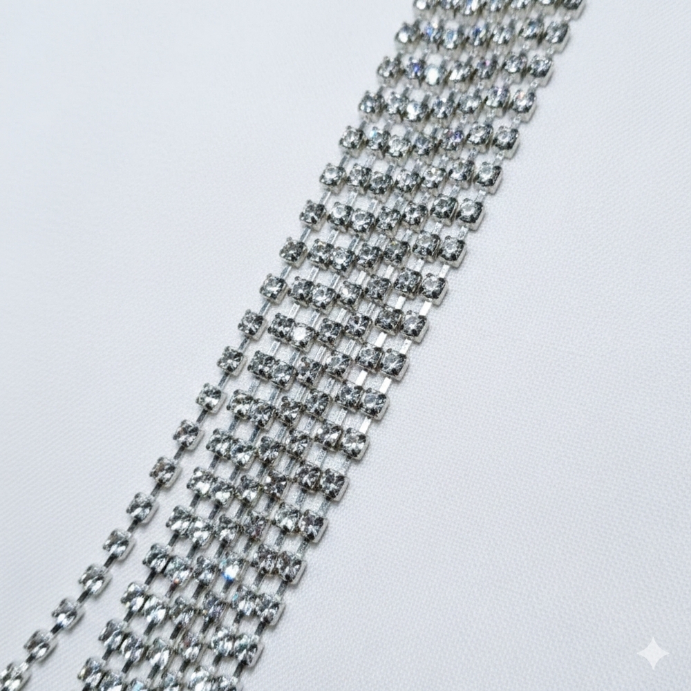 Rhinestone 24-34" Necklace Vintage Glass Statement Opera Length Layered Silver - Picture 7 of 9